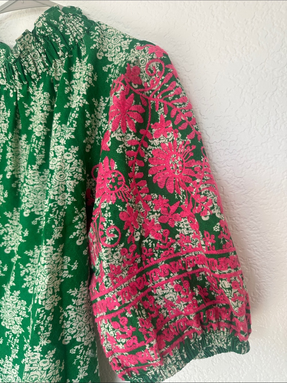 THML floral embroidered puff sleeve mock neck detail top! - Picture 3 of 10